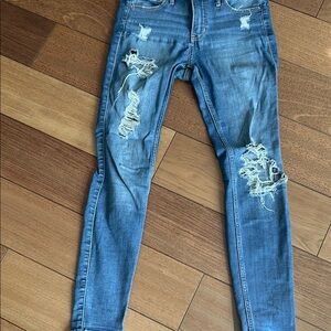 Hollister Blue Skinny Distressed Jeans with Ripped Knees